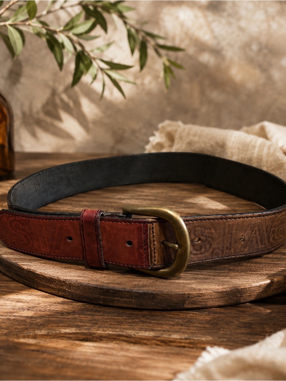 Vintage Levi's Tri-Color Leather Belt Brass Buckle